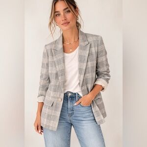 Mango Gray Plaid Blazer Jacket
